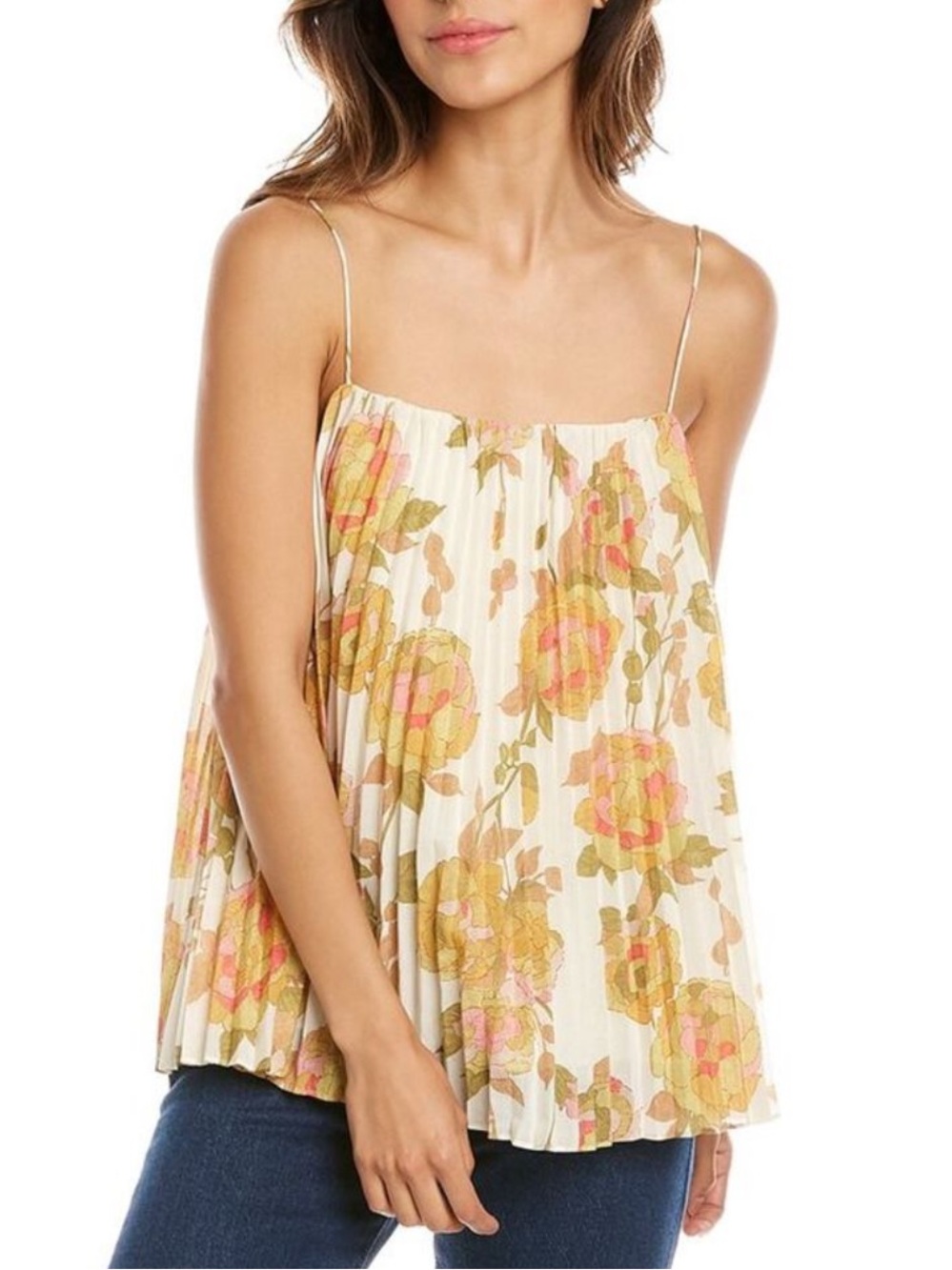 NWT Rebecca Taylor Wild Peony Floral Pleated Tank Top Size L